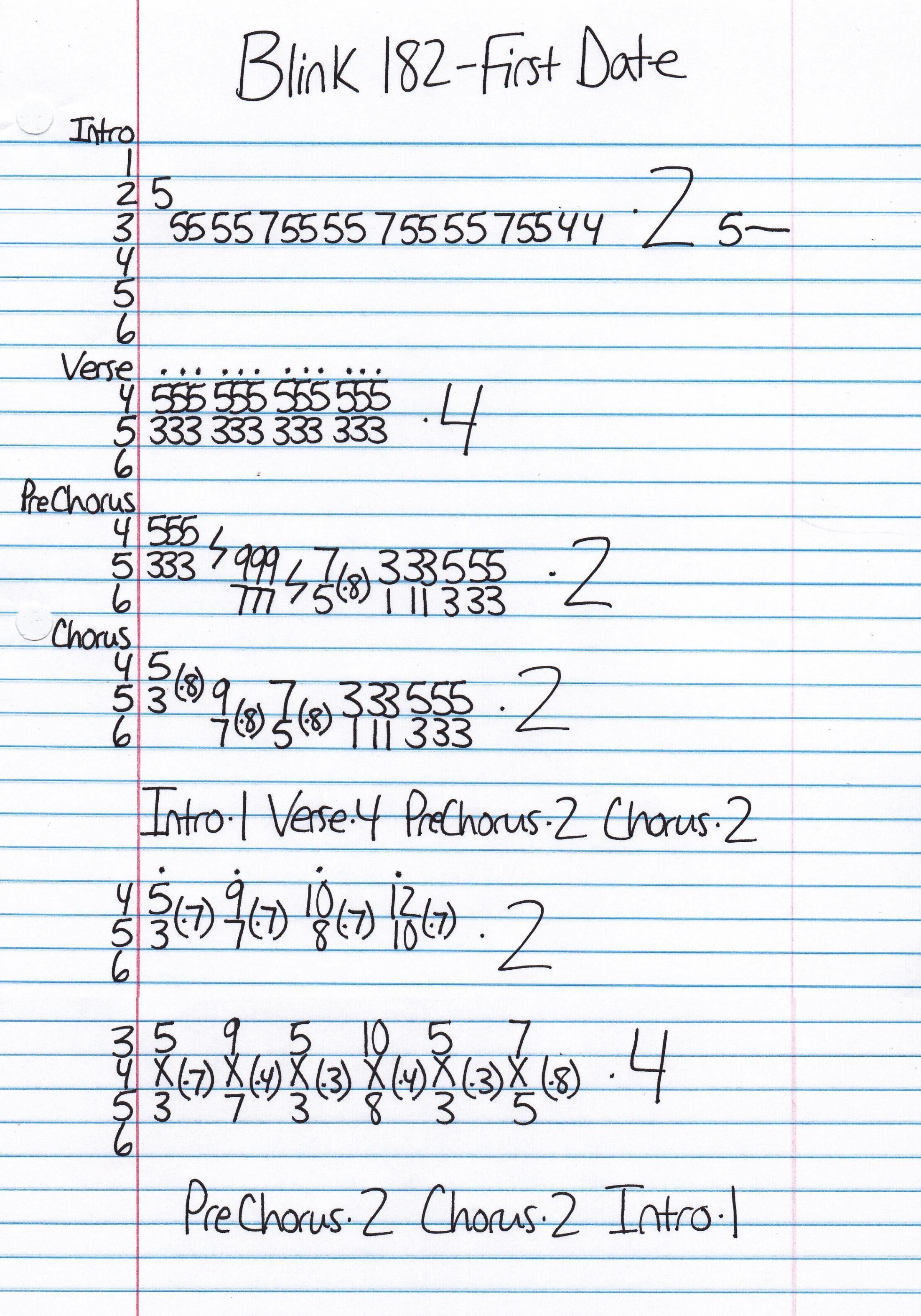 High quality guitar tab for First Date by Blink 182 off of the album Take Off Your Pants And Jacket. ***Complete and accurate guitar tab!***